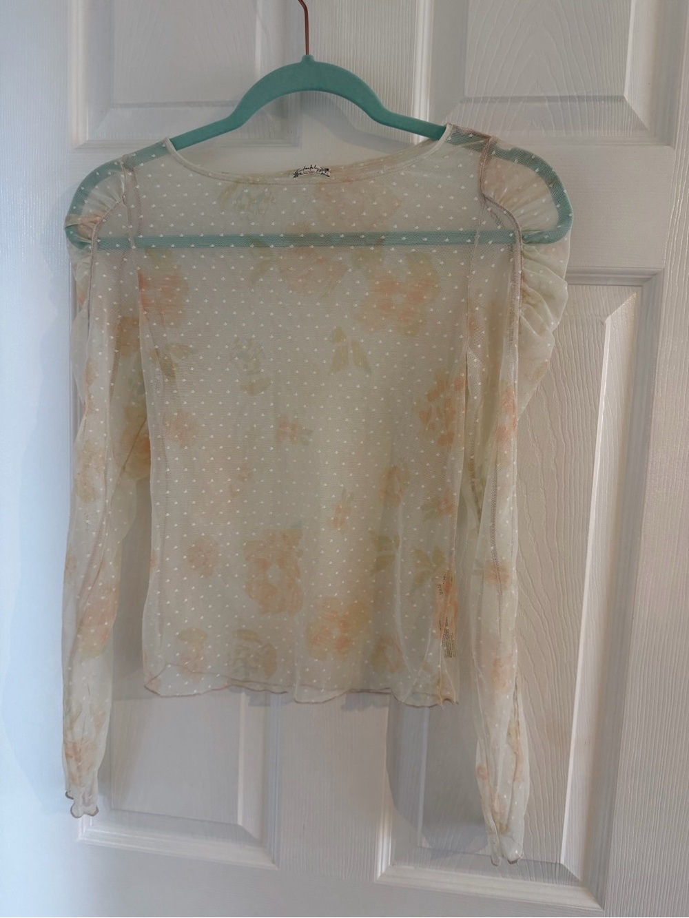 Sheer Floral Dot sugar coat it free people Long-Sleeve Top - Cream